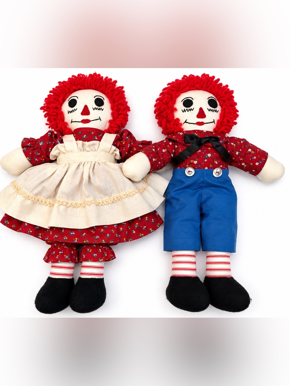 Vintage Raggedy Ann & Andy Cloth Doll Pair 16” Handmade Folk Art Farmhouse
Desc